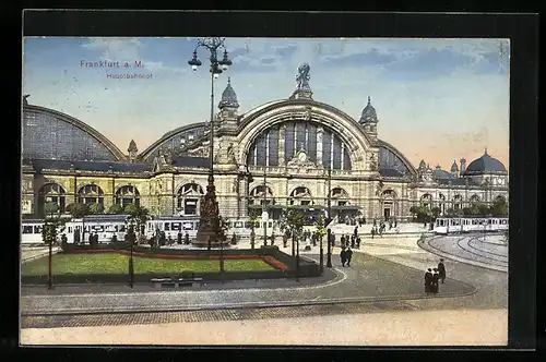 AK Frankfurt a. M., Hauptbahnhof mit Strassenbahnen