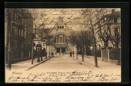 AK Worms, Bahnhof mit Siegfried-Strasse