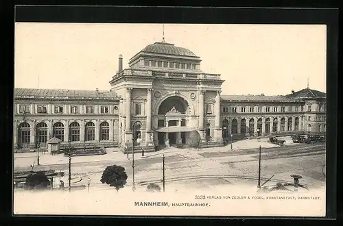 AK Mannheim, Hauptbahnhof aus der Vogelschau