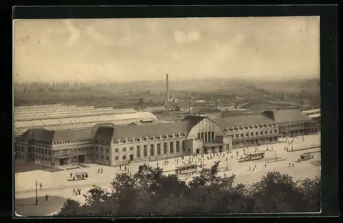 AK Karlsruhe, Neuer Hauptbahnhof aus der Vogelschau