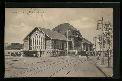 AK Darmstadt, Hauptbahnhof mit Strasse