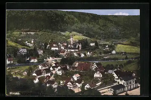 AK Hirsau, Ortsansicht aus der Vogelschau, Bahnhof