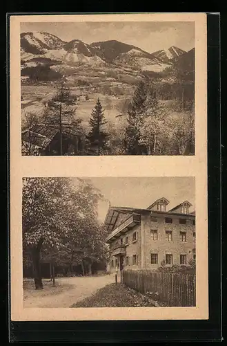 AK Degerndorf bei Brannenburg, Gasthaus zur Post mit Gebirgsblick