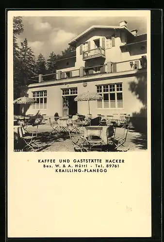 AK Krailling-Planegg, Kaffee und Gaststätte Hacker W. & A. Hüttl mit Garten