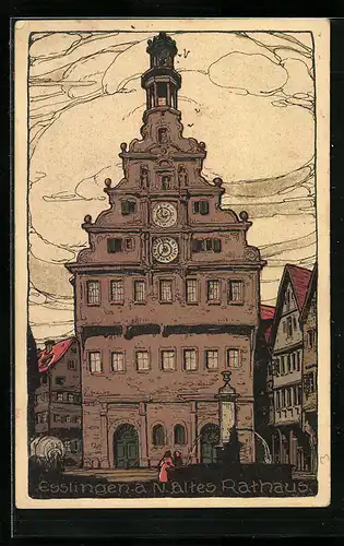 Steindruck-AK Esslingen a. N., Altes Rathaus