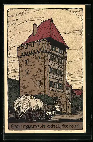 Steindruck-AK Esslingen a. N., Der Schelztorturm