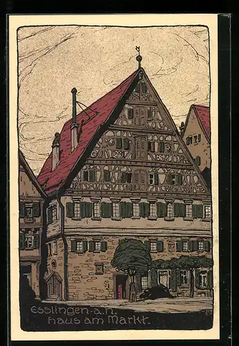 Steindruck-AK Esslingen, Haus am Markt