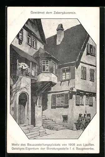 AK Lauffen, Plakatmotiv der Bauausstellung 1908, Zwei Häuser