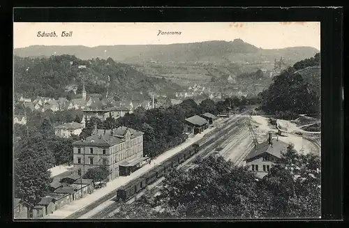 AK Schwäb. Hall, Panorama vom Bahnhof