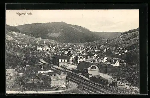 AK Alpirsbach, Blick auf den Bahnhof und nach der Stadt