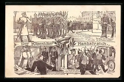 Künstler-AK Berlin-Köpenick, Der Hauptmann von Köpenick wird abgeführt