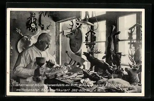 AK Hornberg i. Schw., Schwarzwälder Holz-Schnitzerwerkstätte von Rich. Schandelmaier
