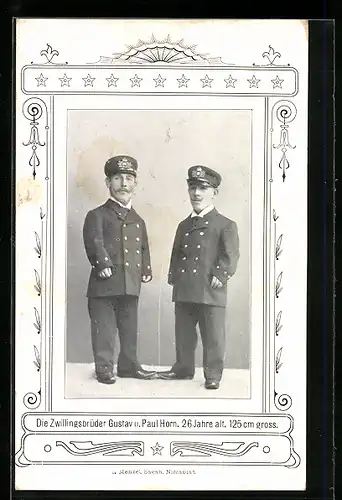 AK Liliputaner, 125cm grossen Zwillingsbrüder Gustav u. Paul Horn