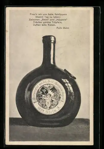 AK Würzburg, Gasthaus Bürgerspital-Weinstube, Weinflasche