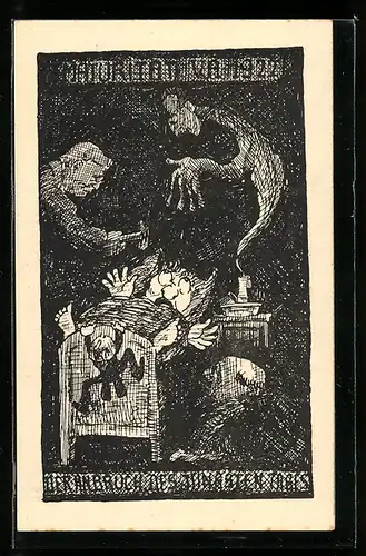 AK Absolvia, Maturitati Va 1922, Schüler im Bett mit Geistern