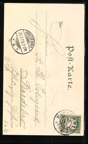 Präge-AK München, Münchner Kindl mit Bierkrug in der Hand, Wappen