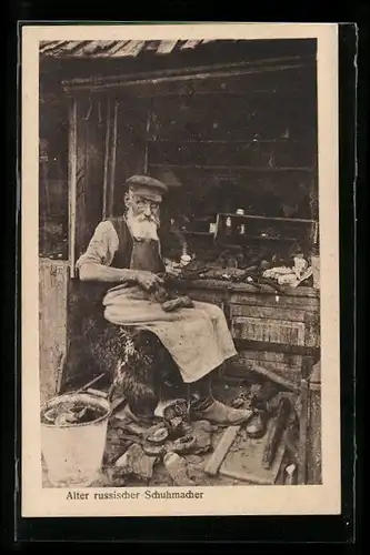 AK Alter russischer Schuhmacher in seiner Werkstatt