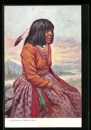 AK Indianermädchen vom Stamm der Havasupai