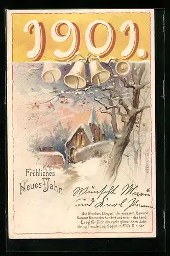 AK Jahreszahl 1901, Kirche im Winter