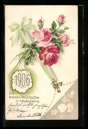 AK Jahreszahl 1906, Rosen und Schleife