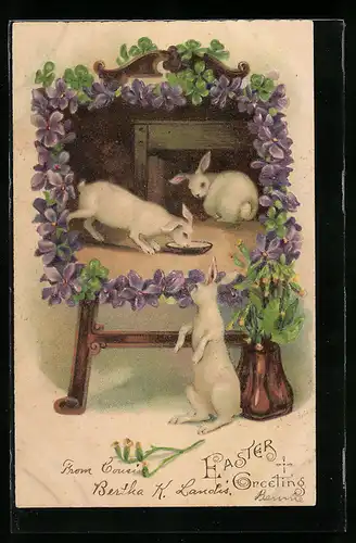 AK Easter Greetings, Bild mit Osterhasen