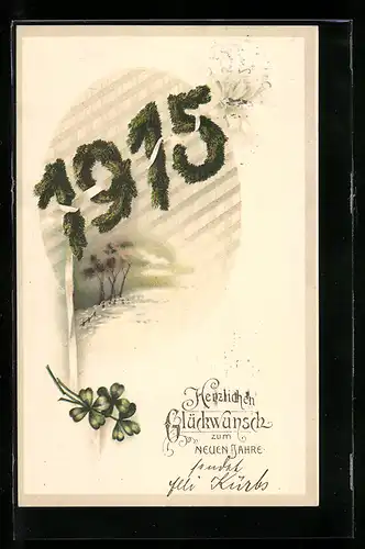 AK Jahreszahl 1915 aus Tannenzweigen