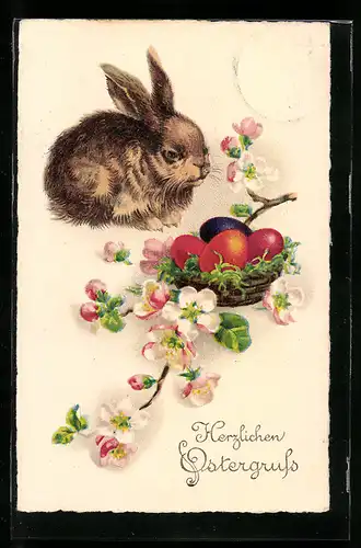 AK Osterhase neben Ostereinest