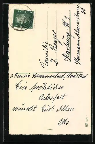 AK Osterhase neben Ostereinest