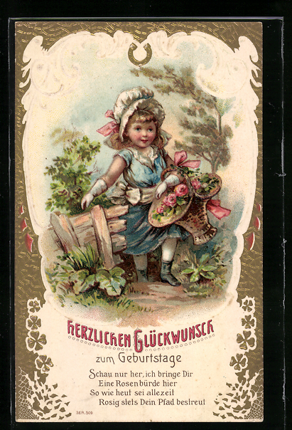 PrägeAK Herzlichen Glückwunsch zum Geburtstage, Mädchen mit einem