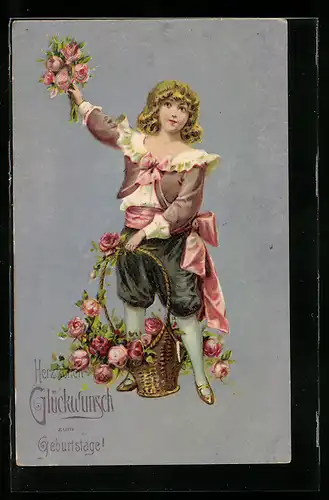 AK Blumengrüsse zum Geburtstag