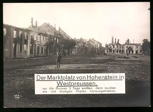 Riesen-AK Hohenstein / Westpreussen, Ruinen am Marktplatz nach dreitägiger russischer Besetzung