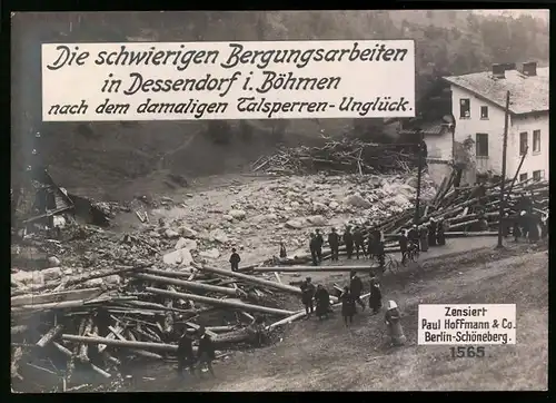 Riesen-AK Dessendorf i. Böhmen, Bergungsarbeiten nach dem Talsperren Unglück