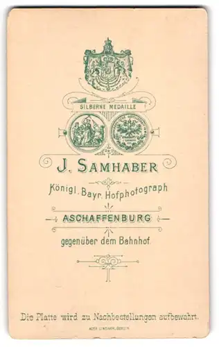 Fotografie J. Samhaber, Aschaffenburg, königlichen Wappen über gedruckter silberner Medaille