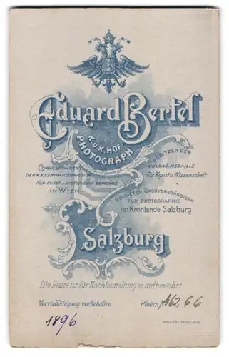 Fotografie Eduard Bertel, Salzburg, königlich österreichischer Adler mit Krone über Anschrift des Ateliers
