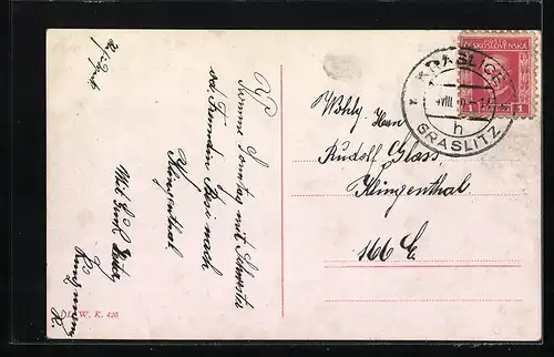 AK Graslitz, Marktplatz mit Rathausstrasse