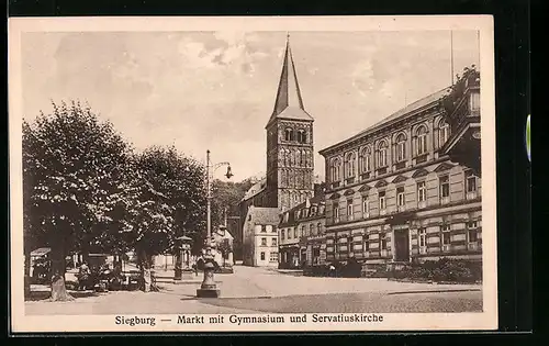 AK Siegburg, Markt mit Gymnasium und Servatiuskirche