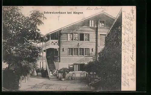 AK Bingen, Partie am Gasthaus Schweizerhaus