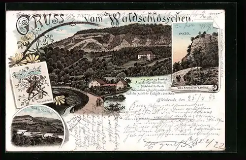 Lithographie Bleicherode, Waldschlösschen, Kanzel, Verandabild