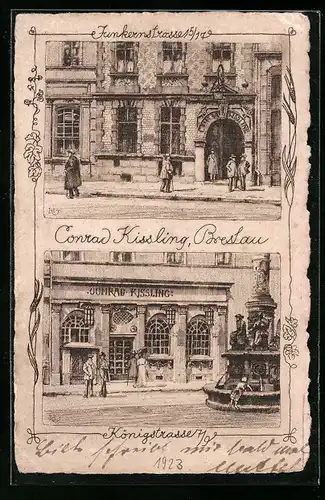Künstler-AK Breslau, Gasthaus Conrad Kissling, Königstrasse