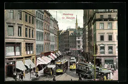 AK Hamburg, Strassenbahnen am Gr. Burstah