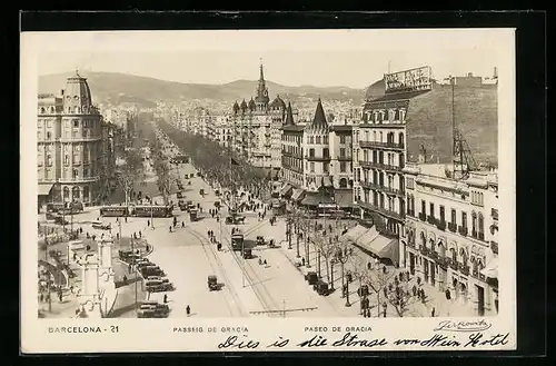 AK Barcelona, Paseo de Gracia, Strassenbahnen