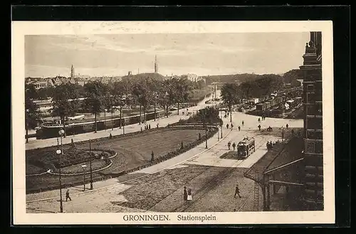 AK Groningen, Stationsplein, Strassenbahn