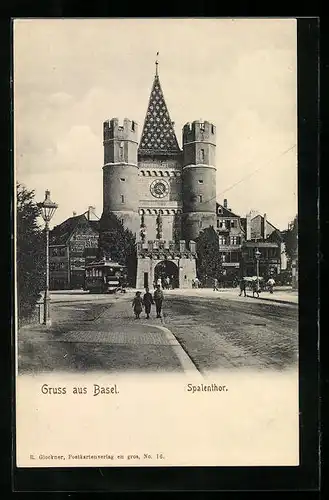 AK Basel, Spalentor mit Strassenbahn