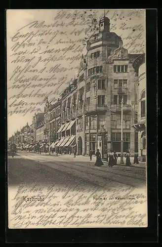 AK Karlsruhe, Kaiserstrasse mit Hotel Erbprinz