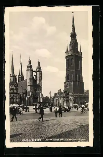 AK Halle a. d. Saale, Roter Turm mit Hausmannstürmen