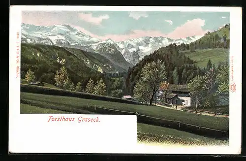 AK Graseck, Forsthaus mit Gebirgswand
