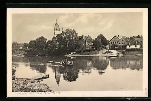 AK Lüchtringen a. d. Weser, Teilansicht mit Gasthof zum Weserstrand