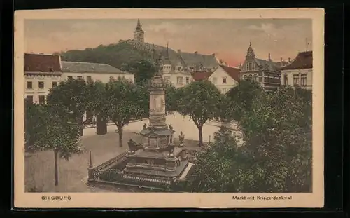 AK Siegburg, Markt mit Kriegerdenkmal