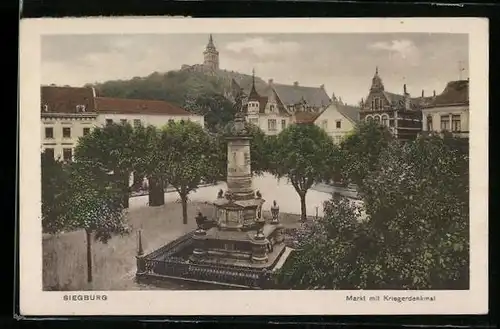 AK Siegburg, Markt mit Kriegerdenkmal