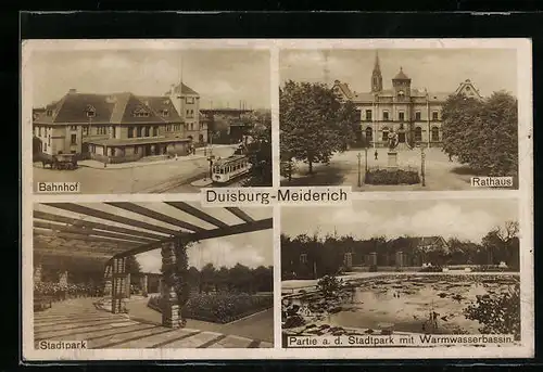 AK Duisburg-Meiderich, Bahnhof, Rathaus, Stadtpark